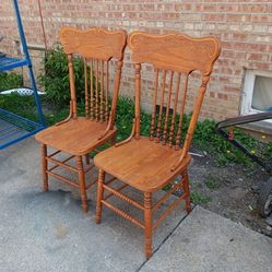 Vintage Solid oak press Back Dining  wooden Chairs
