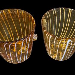 Two Vintage 1960’s Italian Art Glass Ice Buckets Brown Amber White