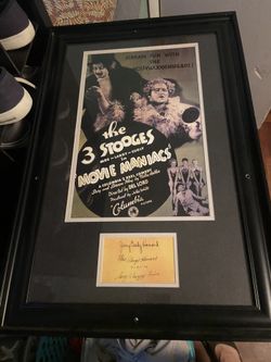 3 Stooges Framed Poster With Autographs
