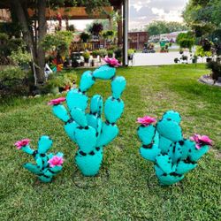 Turquoise Metal Nopal Cactus (Yard Art) Clay Pots, Talavera Planters,Plants, Pottery