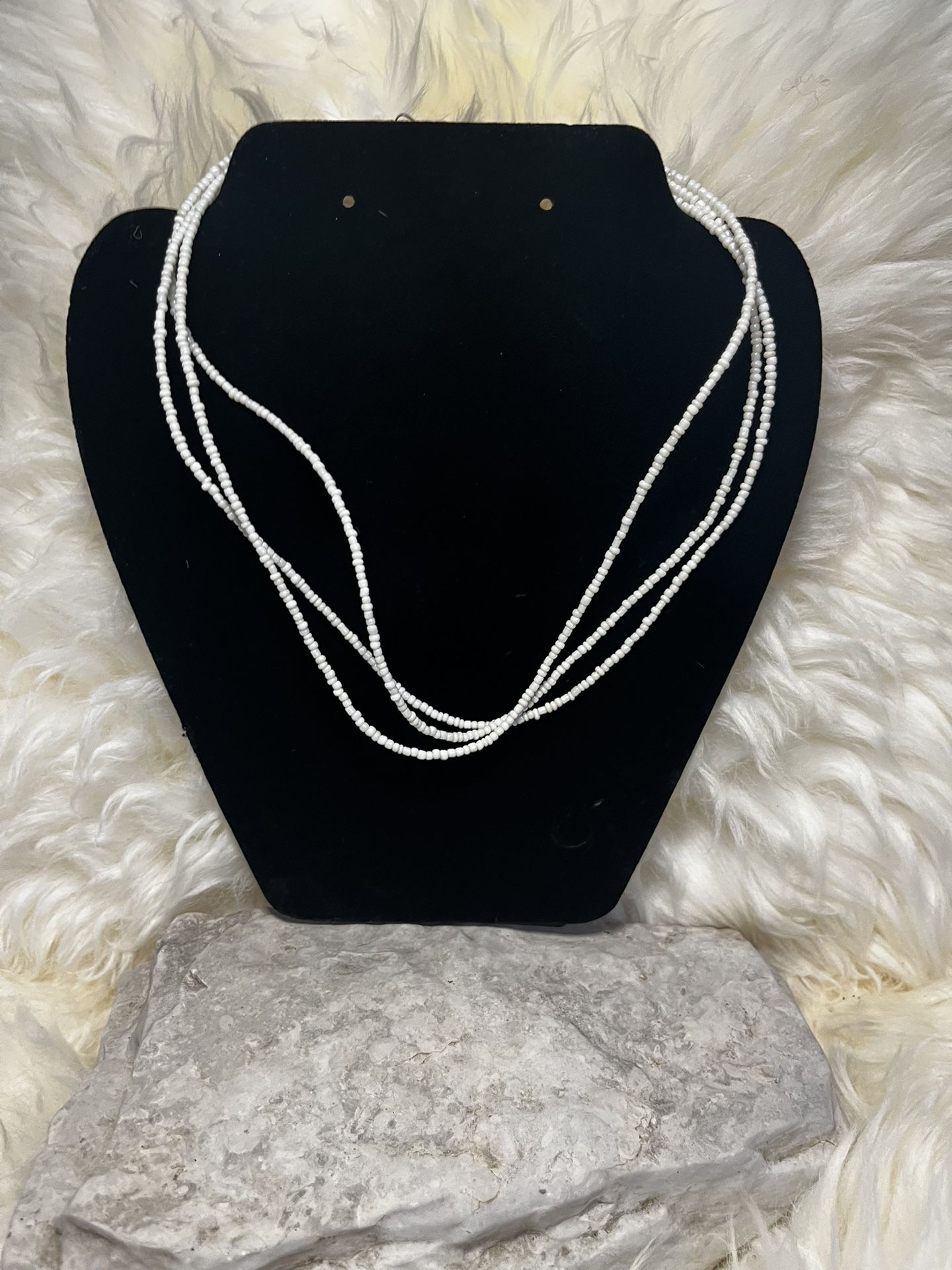 3 Strand Faux Pearl Seed Bead Necklace