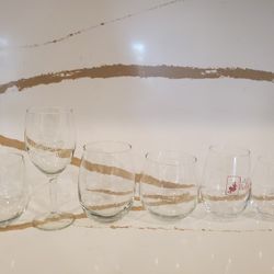 Lot of 6 Mixed Clear Glass Glasses Wine Fenn Valley MI Lazy Ballerina Winery 12 Corners Collectible 