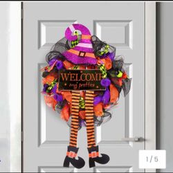 Barton 24" Halloween Witch Wreath Hat Legs Pumpkin Front Door Decor Decoration SKU: 93011
