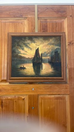Vintage Old World Sailboats Ship Painting