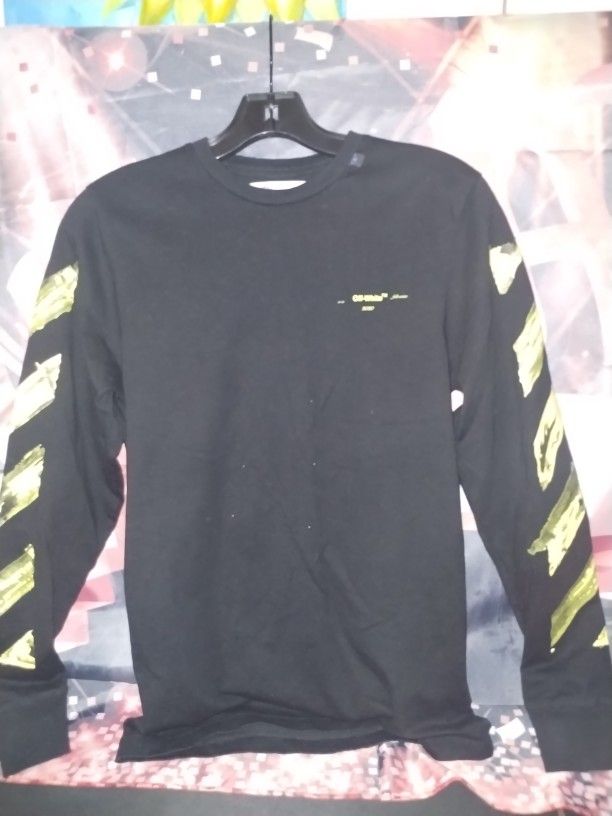 Men's Small Off-white Black And Yellow Long Sleeve Shirt