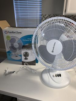 Comfort Zone 12" 3 Speed Adjustable Oscillating Table Fan, White