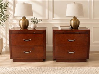 Pair of Kathy Ireland Cherry Nightstands – Large Bedside Tables