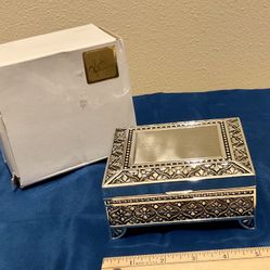 Rectangular Metal Jewelry Box with Feet Nickel Plated by Kent Jewelry