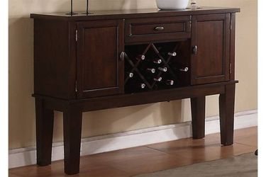 Brand new brown dining server with winerack (52"W x 18"D x 38"H)