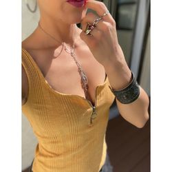 Sterling & Austrian Crystal Lariet Style Necklace