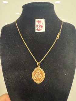 18K Solid Gold Chain and Pendant For Wedding 11.2Gr 20 Inches Long