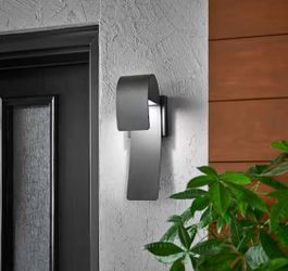 Home Decorators Collection Raveney 13 in. 1-Light Grey Iron Outdoor Integrated LED Wall Lan