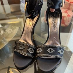 Black satin Beaded High Heel