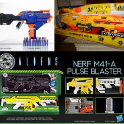 3 BRAND NEW NERF BLASTERS LONGSHOT ALIENS AND NERF N-Strike Elite Infinus Motorized Speed-Load Technology 
