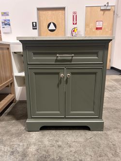 30‘’ Solid Wood Bathroom Vanity Cabinet with Stone Countertop (Open Box)