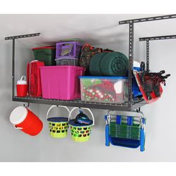 3x6 Overhead Garage Storage Adjustable Ceiling Rack 72" Length x 36" Width x 40" Height, 450lbs Weight Capacity, Black