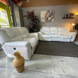 White Leather Recliner Sectional 
