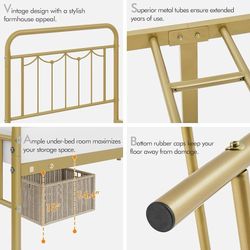 C72 $50  Twin Metal Bed Frame with Vintage Spindle Headboard Antique Gold Heavy-duty steel frame supports up to 450 lbs, assembles easily and offers u
