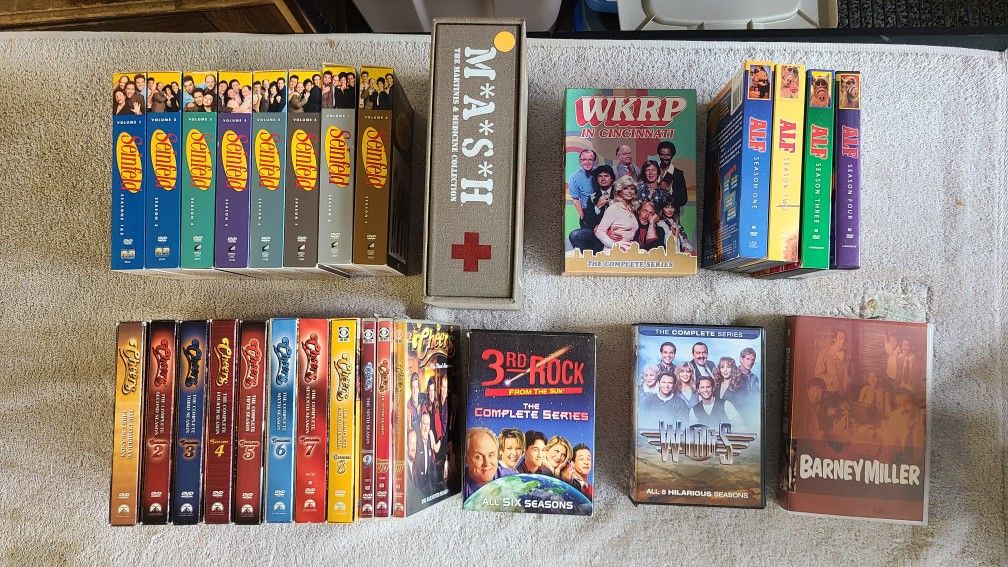 Sitcom DVDs Complete Seasons Mash, Cheers, Seinfeld, WKRP, 3rd Rock, Alf, Wings, Barney Miller.