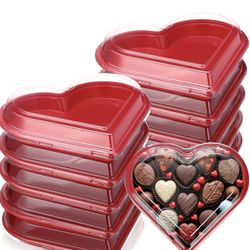 Heart Shaped Serving Tray Platter 20 oz Heart Plates with Clear Lids Dessert Plates Snack Tray for Valentine Birthday Party Table Decoration (Red)