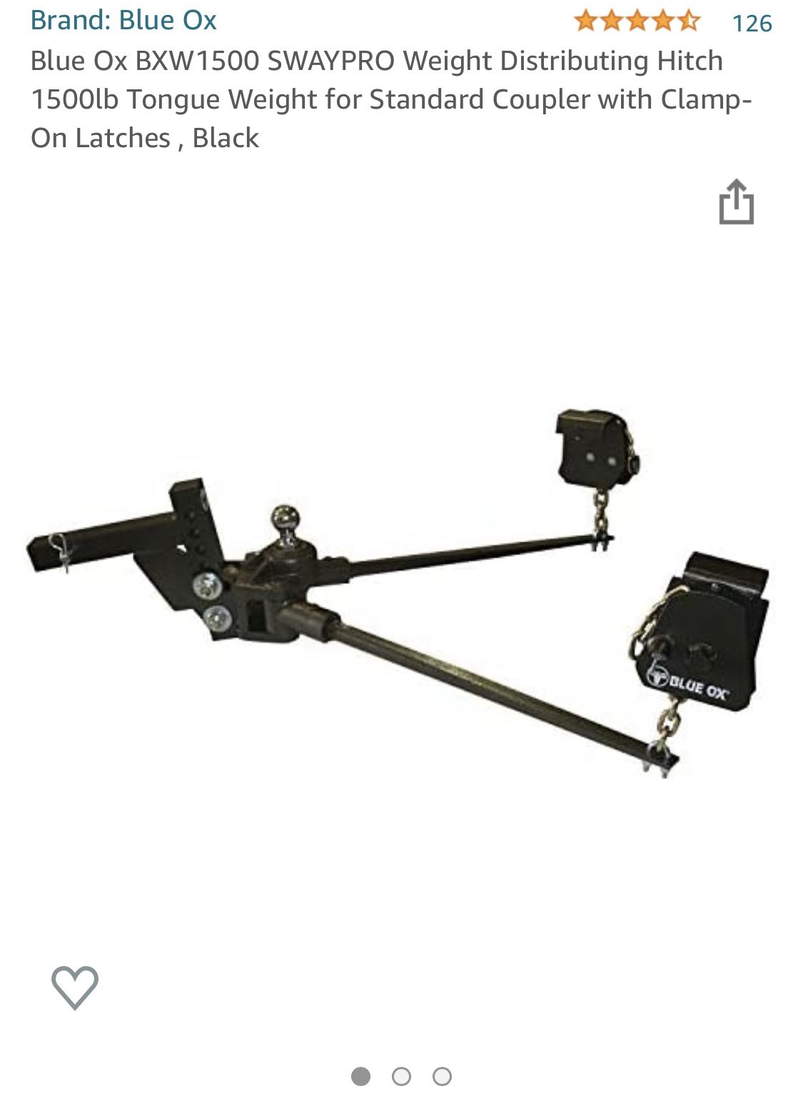 Blue Ox BXW1500 SWAYPRO Weight Distributing Hitch 1500lb Tongue Weight for Standard Coupler with Clamp-On Latches