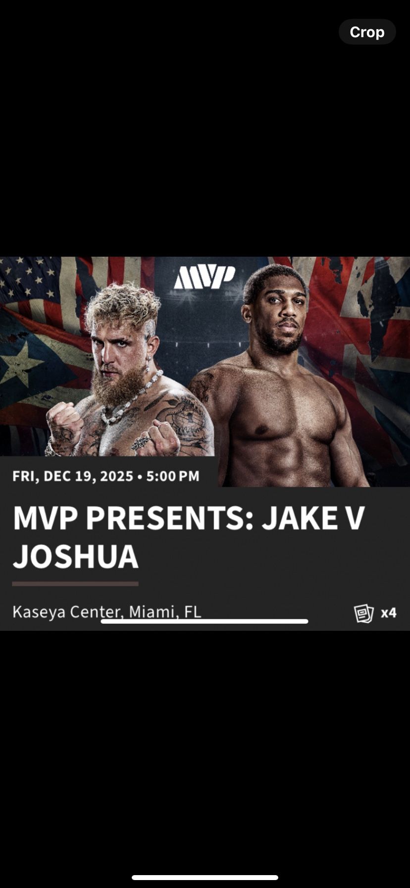 Jake Paul Vs Anthony Joshua Boxing 🥊 Friday Dec 19th 4 Tickets Available Lower Level Kaseya Center