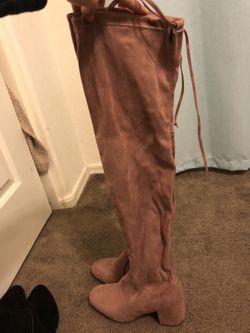 Pink suede thigh high boots