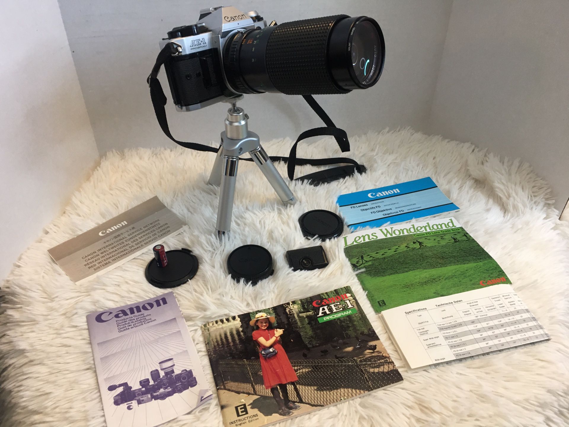 Canon AE-1 Program Camera w/ Lens, Manuals And Stand 