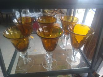 1980 Vintage Hand Blown Amber Goblets Large