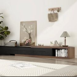 Modern Extendable TV Stand with 3 Drawers, Black & Walnut Finish, 82-110