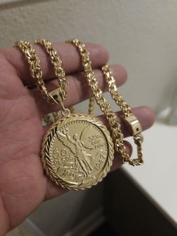 Centenario Y Cadena En Baño De Oro De 14k