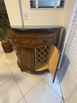 Wine Bar Cabinet / Console Table – Burl Wood with Granite Top