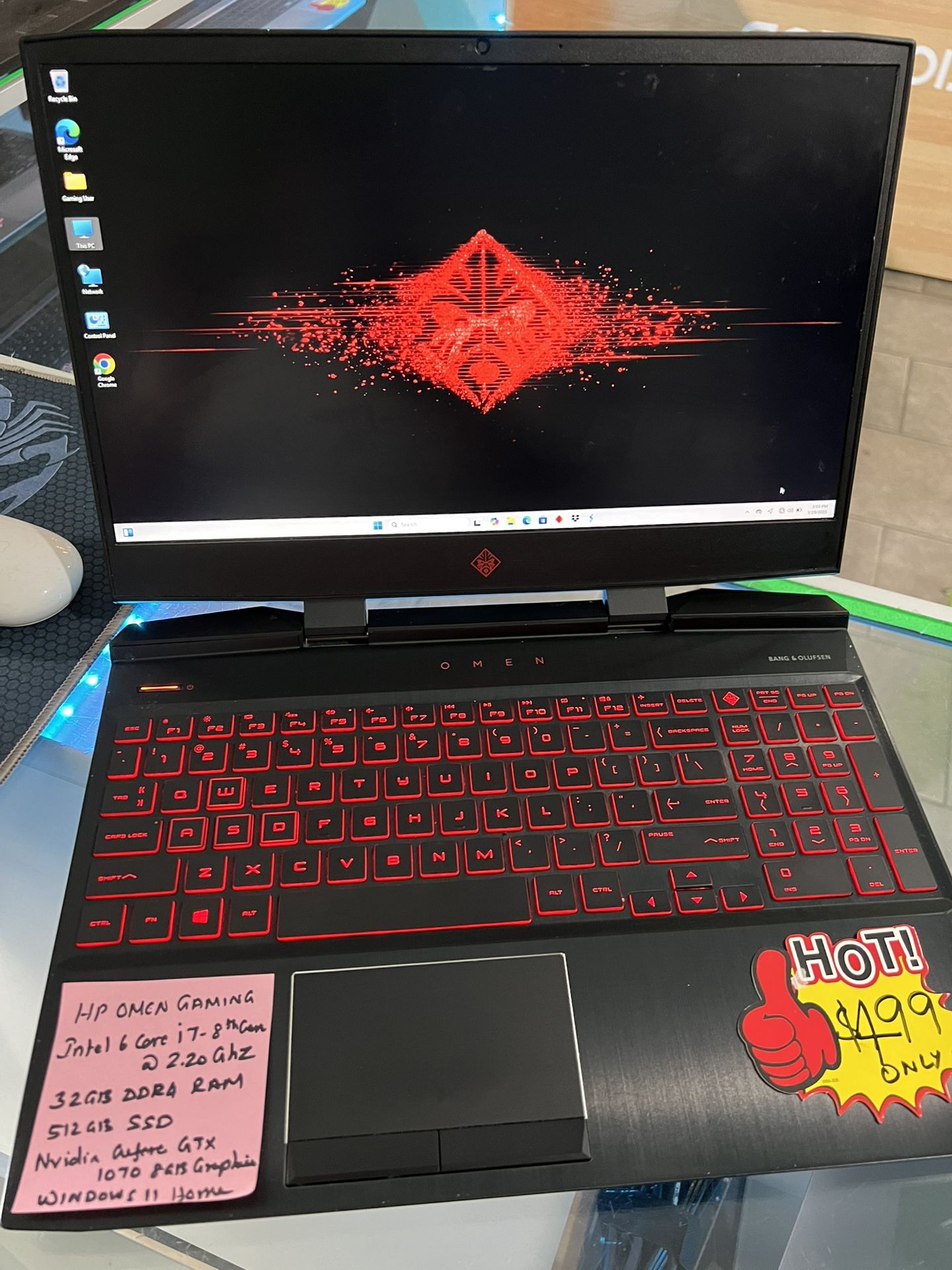 Deal of the Day - HP Omen Gaming Laptop Intel Core i7-8th Gen 32GB Ram GTX 1070 8GB Graphics 512GB SSD, Windows 11 Home Charger