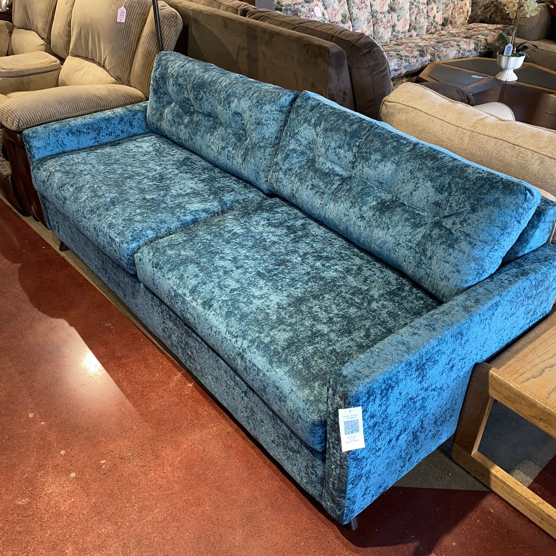 Joybird “Hopson” Aqua Crushed Velvet Queen Sleeper Sofa NEW