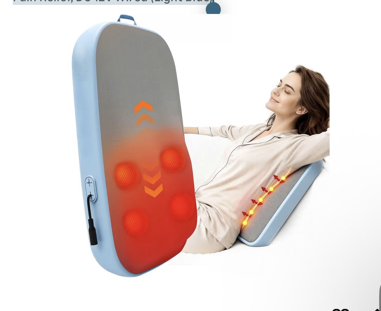 Solucky Walking Back Massager with Red Light Heat, 3 Intensity Levels, 2 Heat Settings, Deep Kneading for Back, Shoulder, Neck Pain Relief, DC 12V Wir