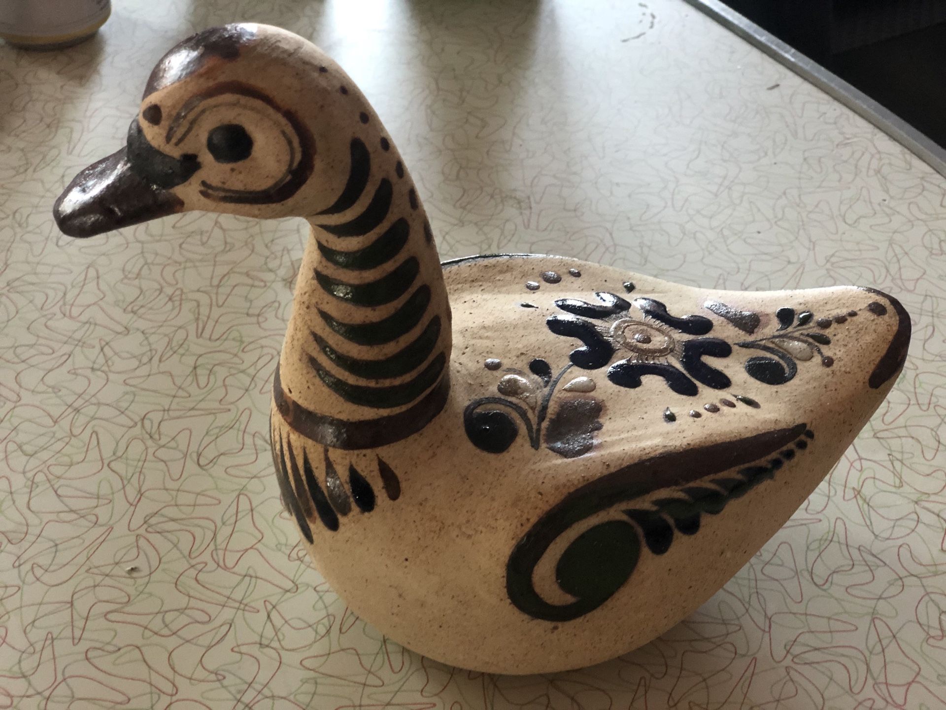 Vtg Ceramic Mexican Pottery Duck Bird Figurine Hand Painted Floral Design