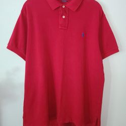 Men Polo By Ralph Lauren Red Quarter Button Short Sleeve Polo Shirt XL Cust Fit