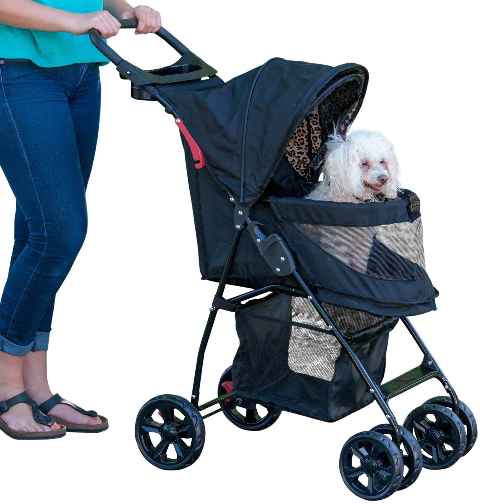 Pet Gear No-Zip Happy Trails Lite Pet Stroller for Cats/Dogs, Zipperless Entry, Easy Fold with Removable Liner, Safety Tether, Storage Basket + Cup Ho