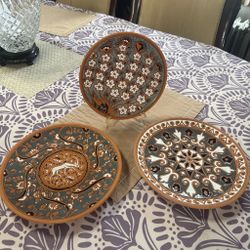 Hand-Painted Ceramic Decorative Plates Set of 3
