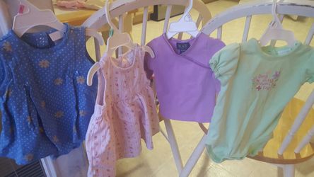 *4 items total*Purple Childrens Place shirt, Bees...onesie, Light pink flower, blue polka dotted outfits- Size 6-9 months