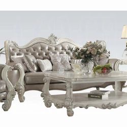Versailles Sofa with 5 Pillows in Vintage Gray and Bone White