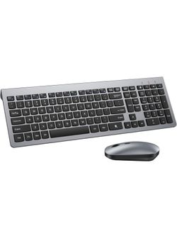 Ultra Slim Wireless Keyboard and Mouse Combo,2.4G Lag-Free(Gray)