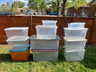 11Clear plastic storage bins with lids - various sizes