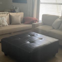 Ottoman- Large brown faux leather