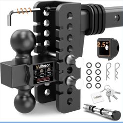 Vullteeon Adjustable Trailer Hitch, Heavy Duty Drop Hitch for 2.5 Inch Receiver, 6 Inch Tow Hitch, 2" & 2-5/16" Ball Hitches for Trucks, 22,000 LBS GT