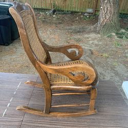 Antique Childs Rocking Chair with Caned Seat and Back Solid Wood 