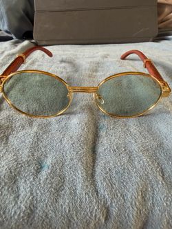 Oval Sunglasses Gold Frame Real Wood Temples green Tint Cartier-Inspired – NEW
