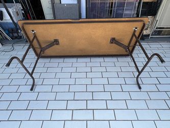 Folding Table 72” (6ft)L x 29”H, 30”Wide . Very strong , has a small area ripped on the top.