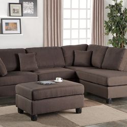 Brown Sectional Sofa With Ottoman (Free Delivery)