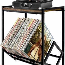 Record Player Stand with Vinyl Storage, Turntable Stand with Record Storage Up to 80 Albums, Record Player Table Shelf for Living Room Bedroom Office